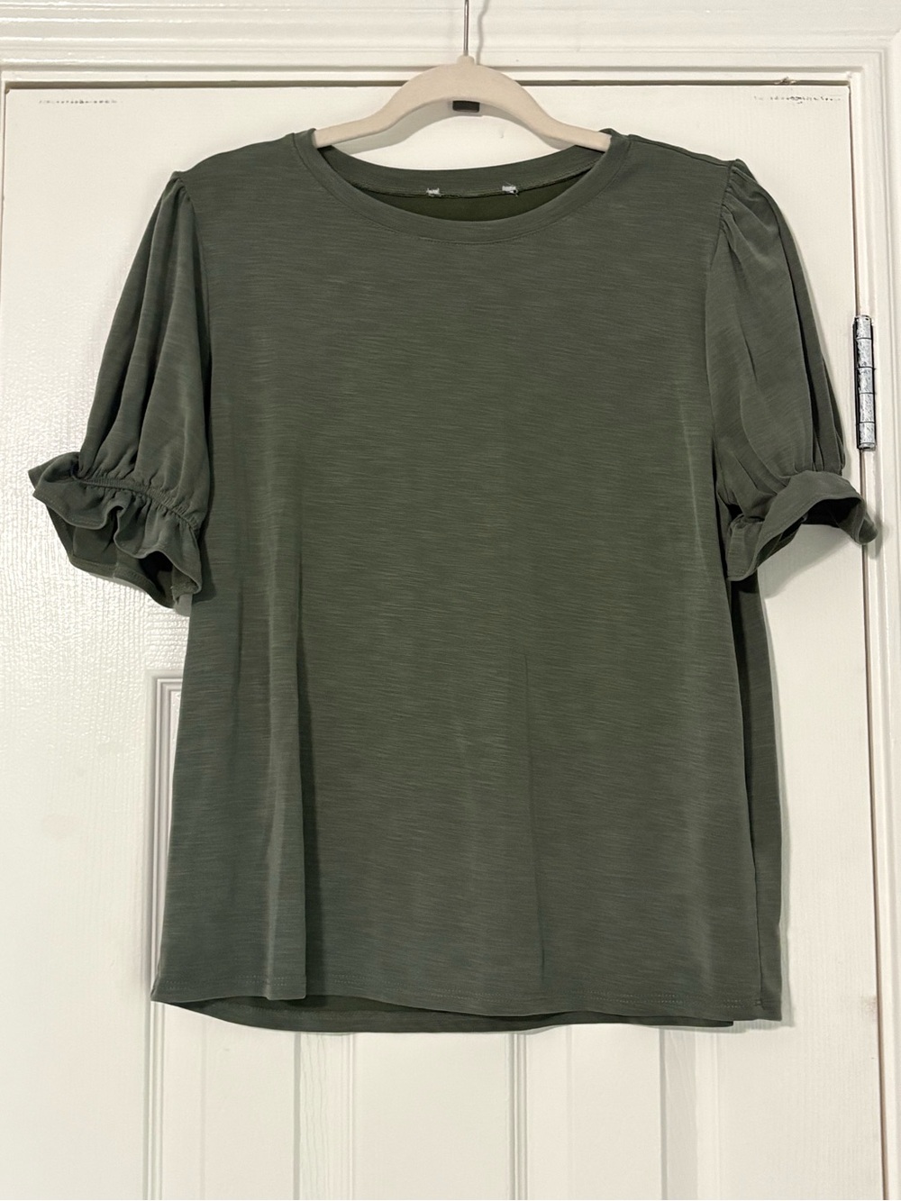 Olive Green Puff Sleeve Women's Blouse